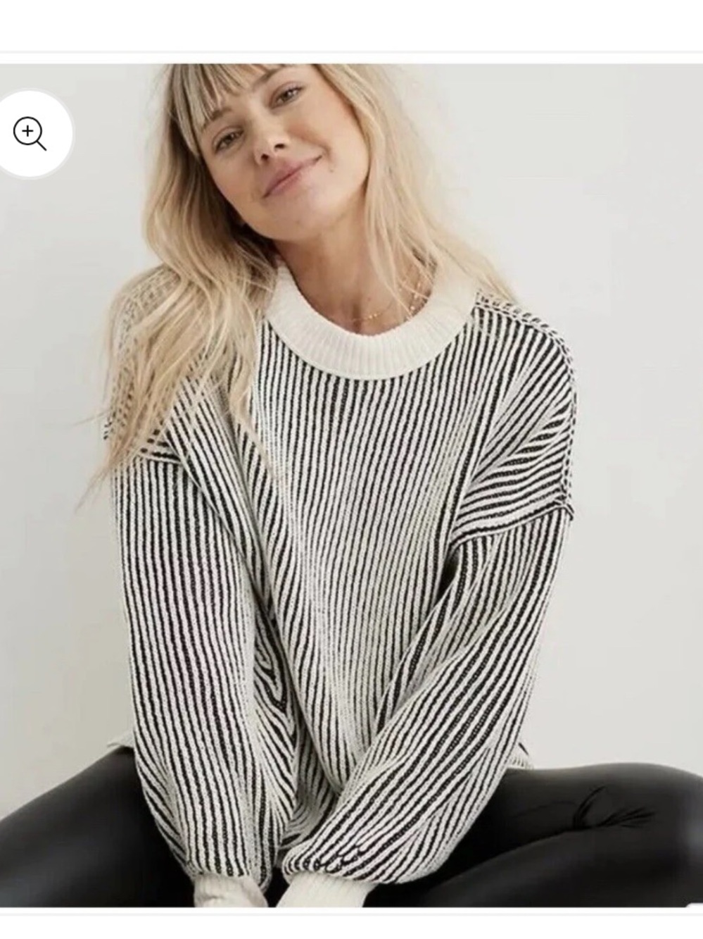 aerie Striped Chenille Crewneck Sweater in Black and White